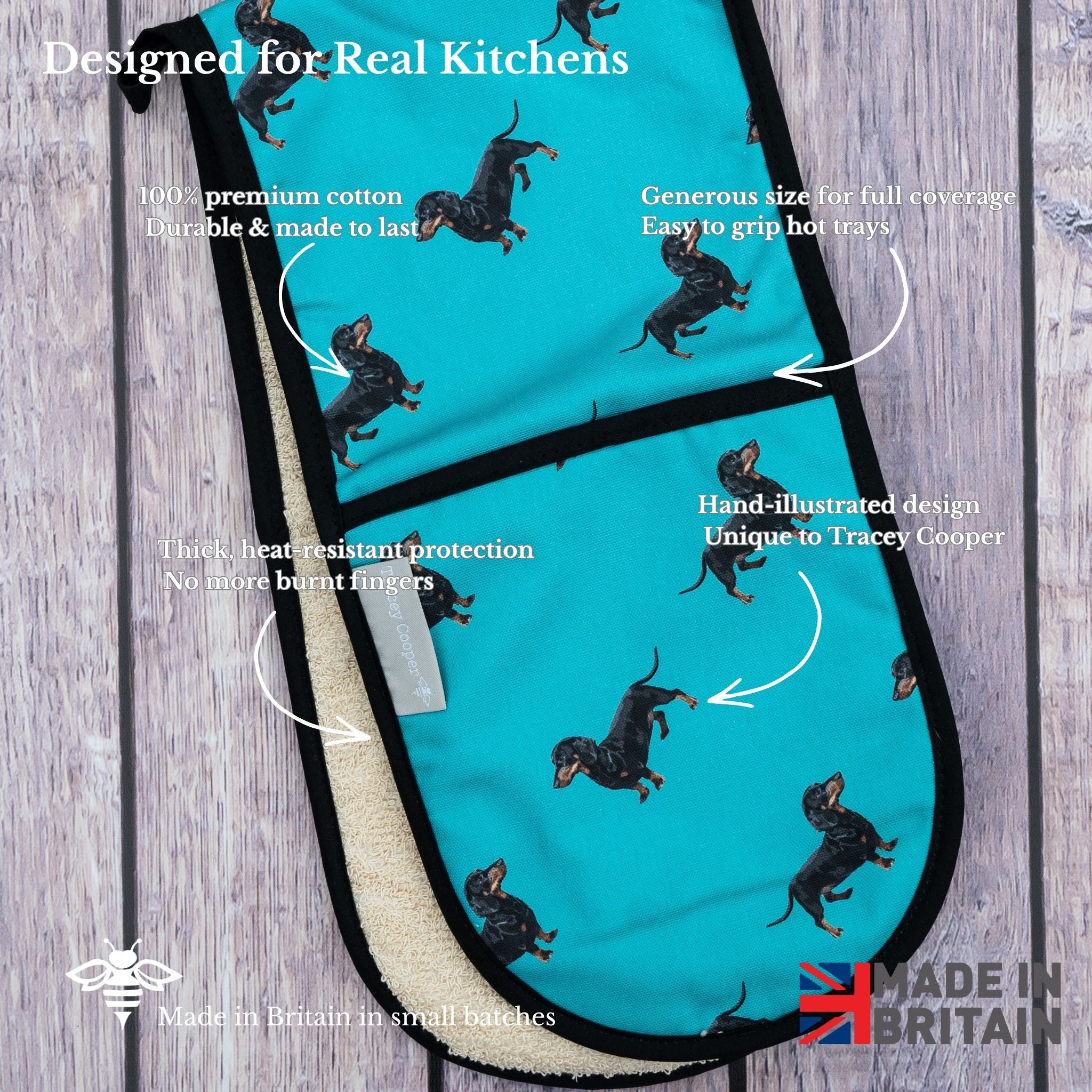 Sausage Dog Double Oven Glove (Teal)