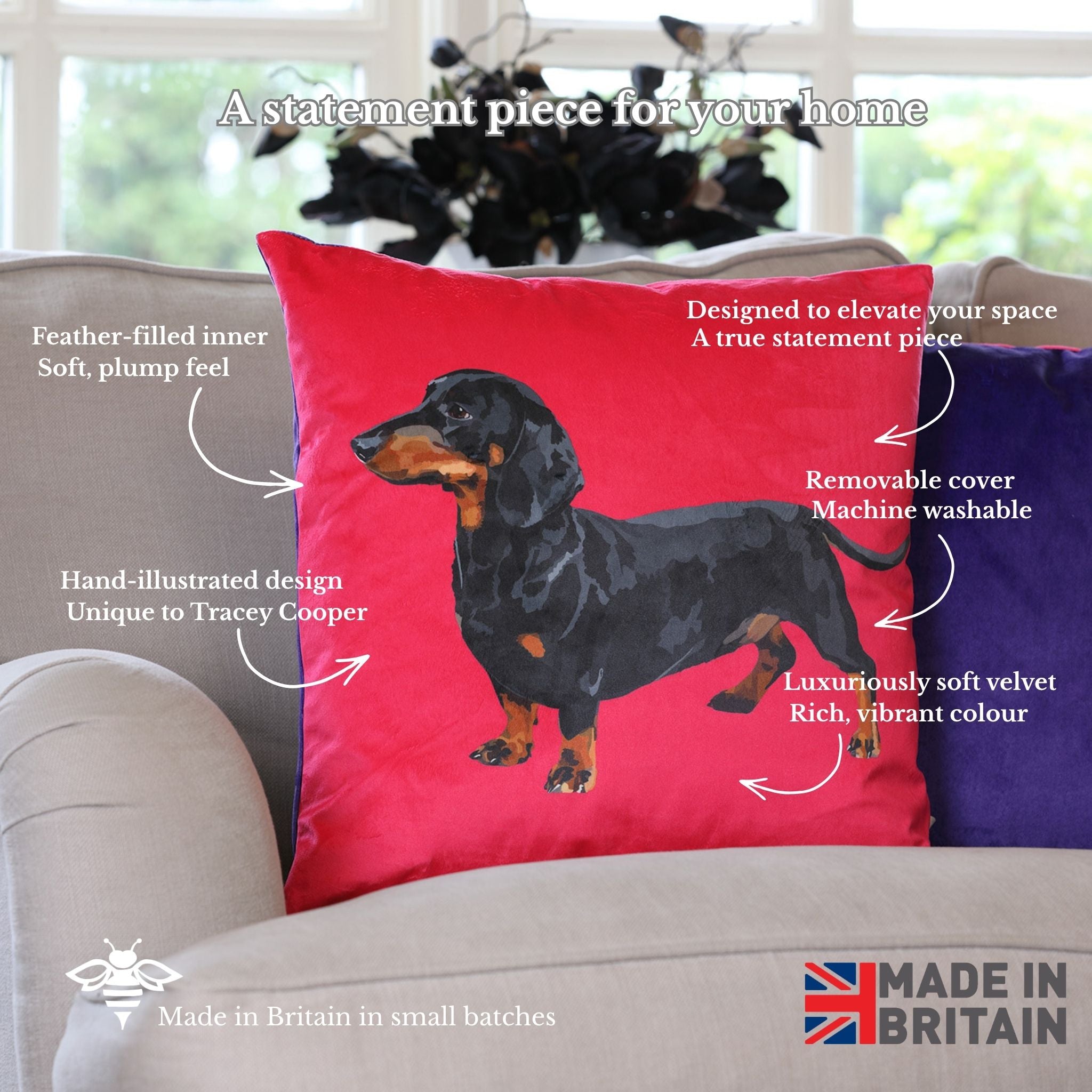 Sausage Dog Velvet Cushion