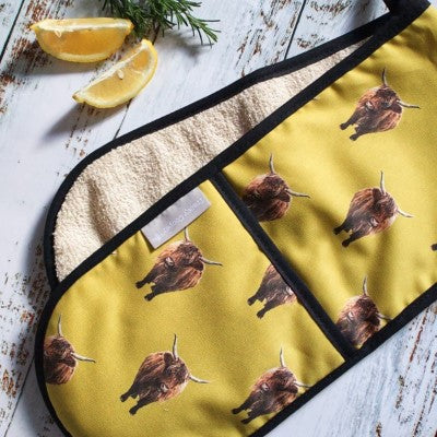 Highland Cow Double Oven Gloves | Tracey Cooper