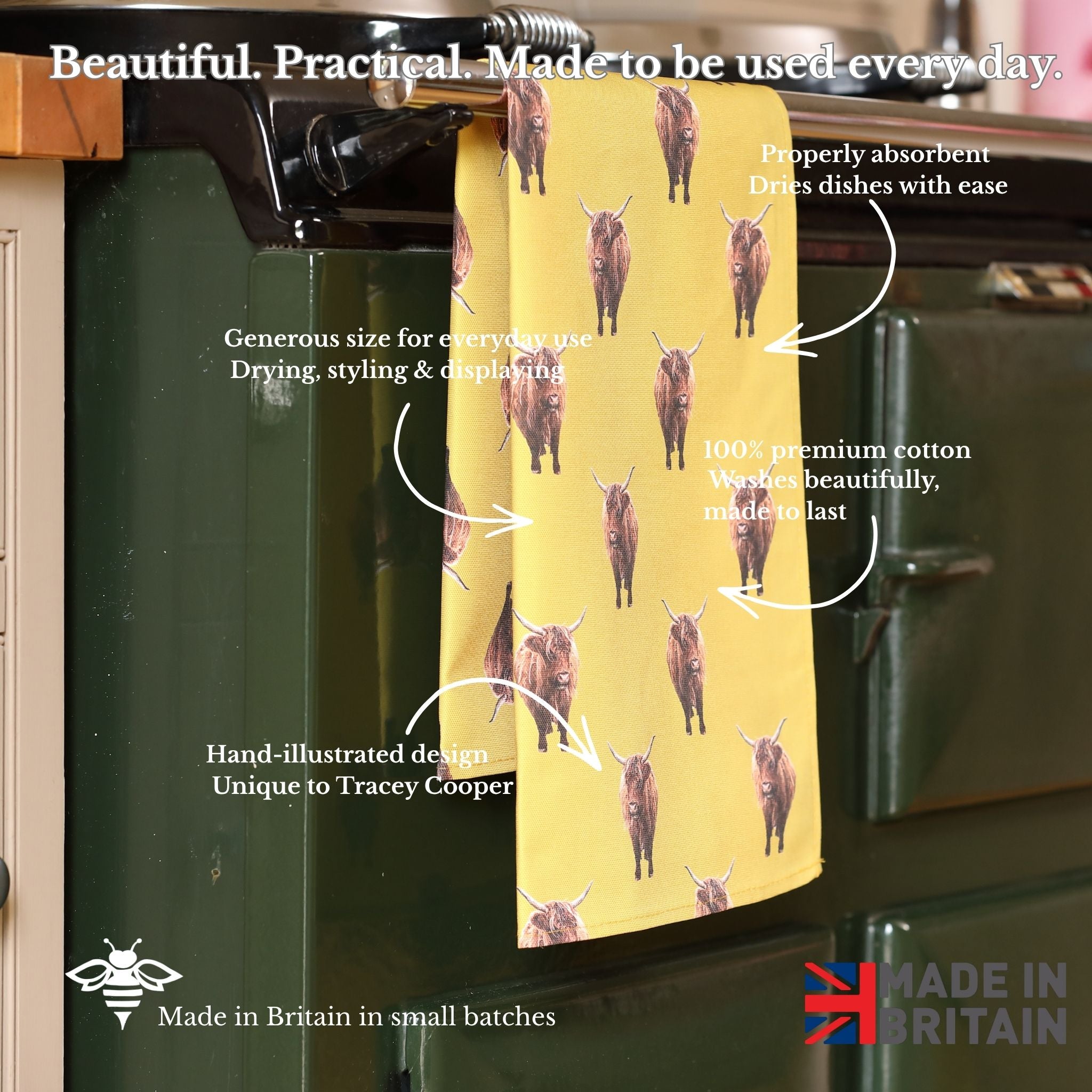 Highland Cow Tea Towel – British Made Cotton Kitchen Towel