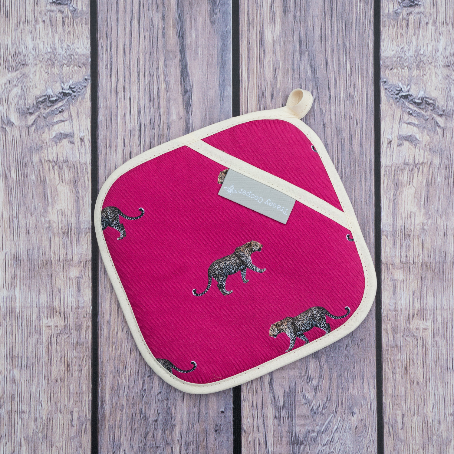 Hand illustrated leopard pot grab pink background