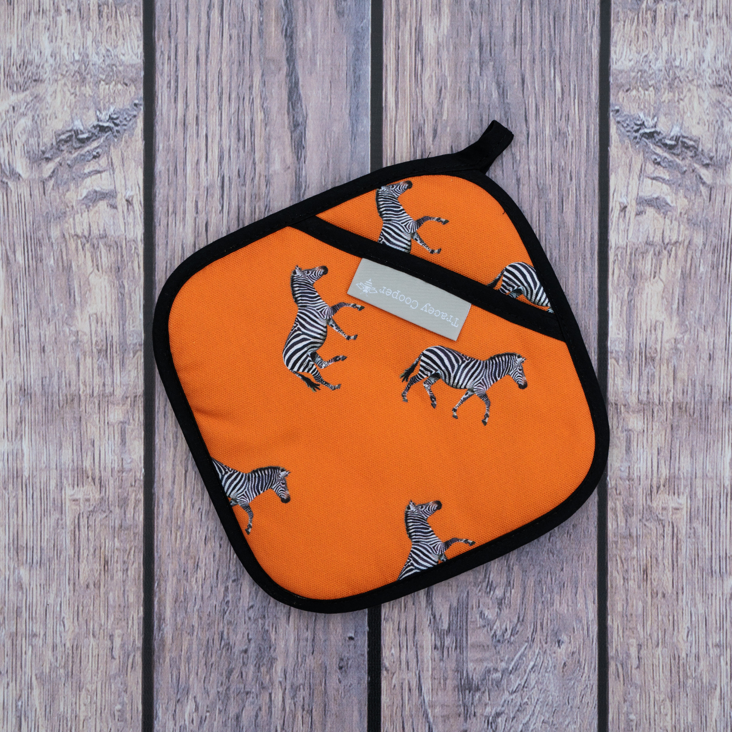 Hand illustrated zebra pot grab orange background