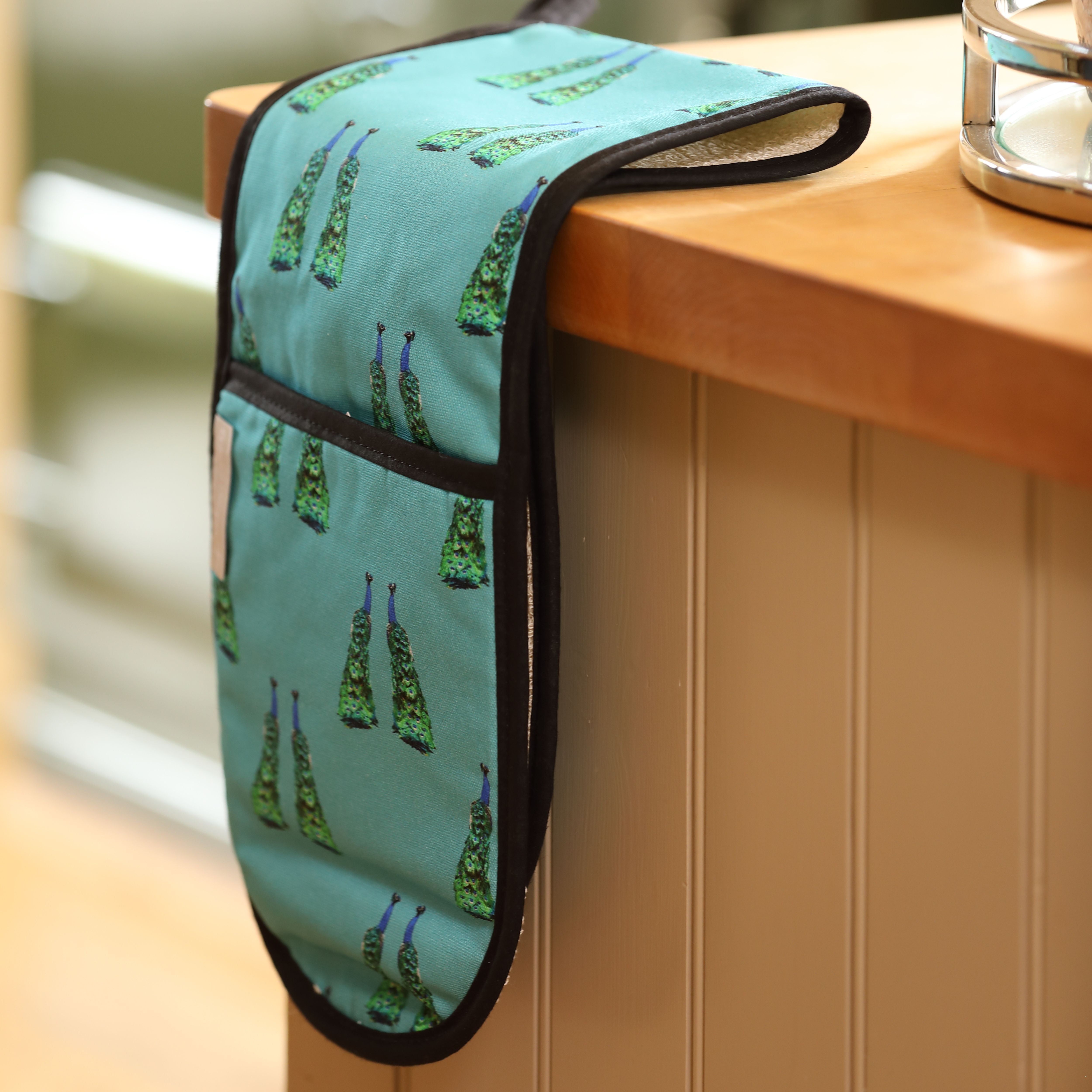 Peacock Double Oven Glove (Teal) | Tracey Cooper