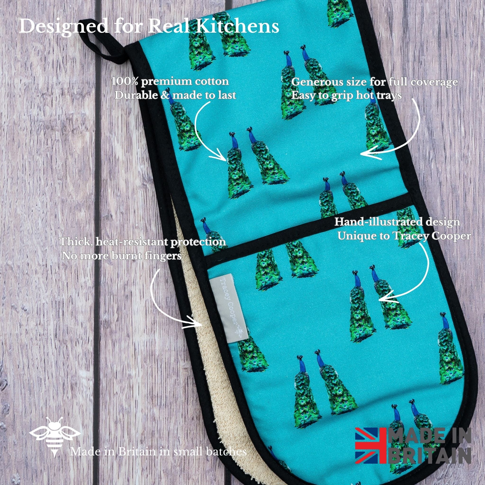 Peacock Double Oven Glove (Teal)