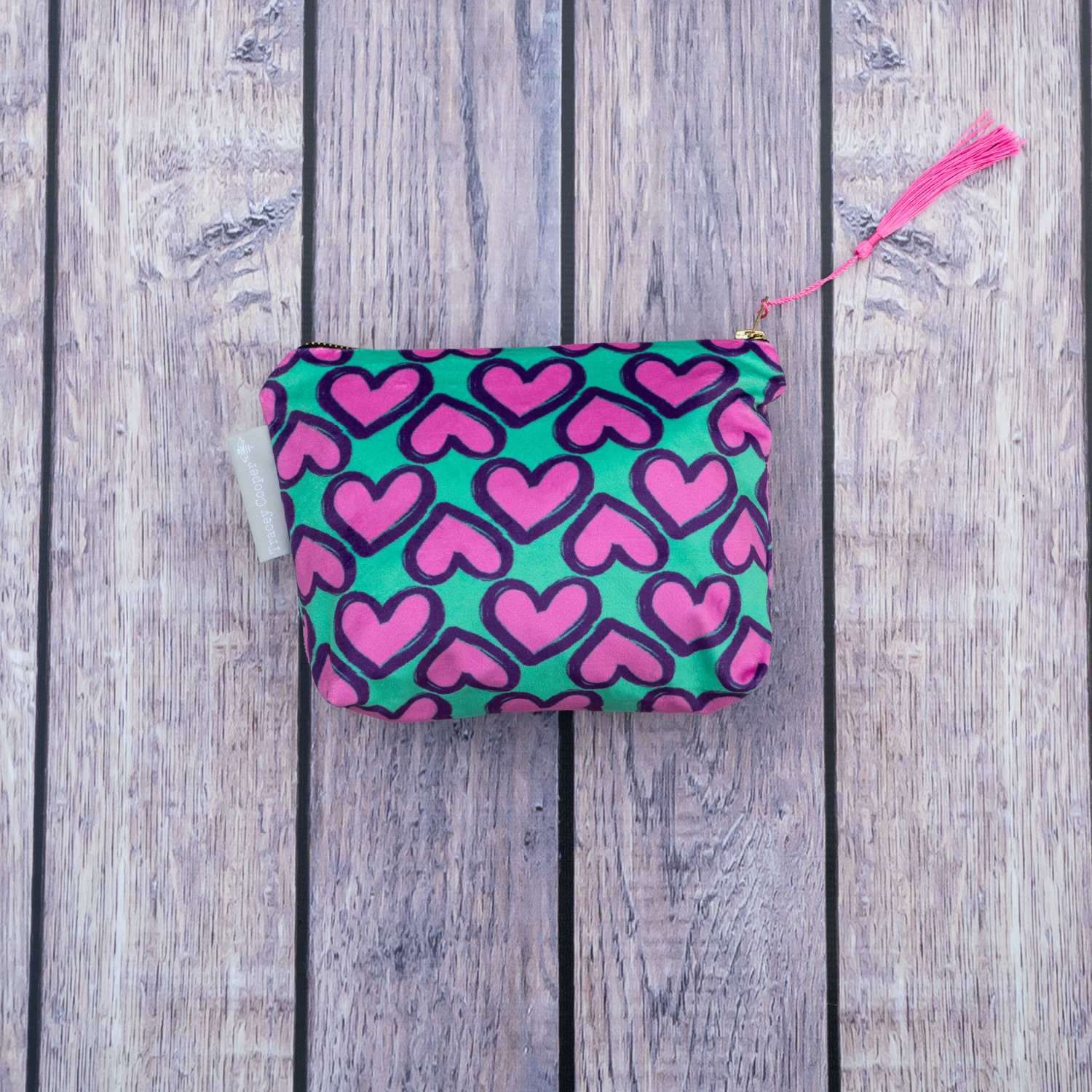 Hearts Make Up Bag in Green