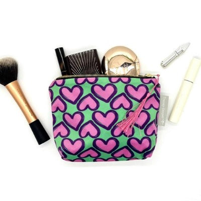 Hearts Make Up Bag in Green