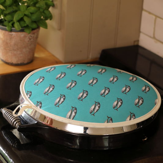 Coastal-inspired mackerel hob cover made in the UK