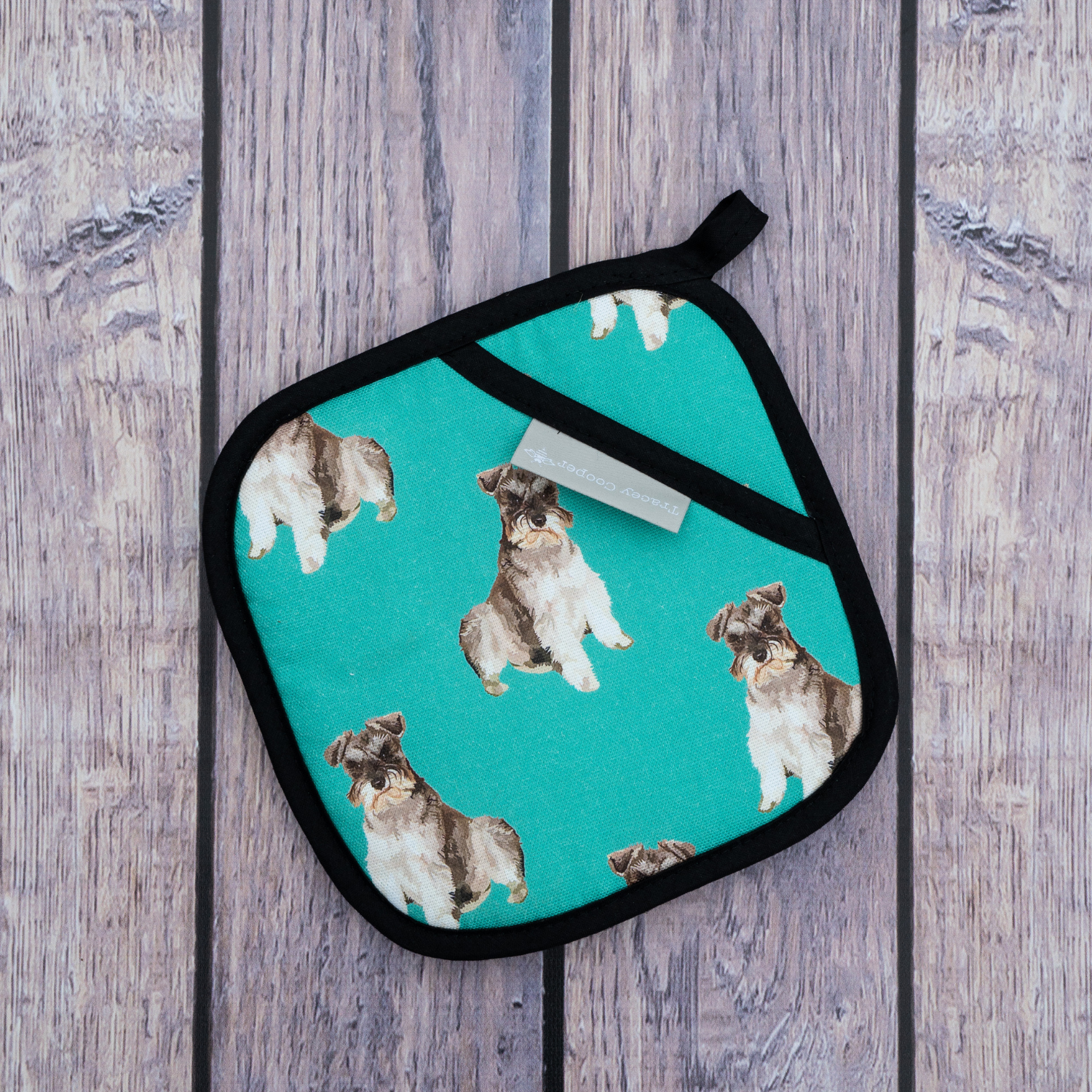 Schnauzer pot grab British made kitchen linen