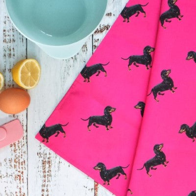 Sausage Dog Tea Towel in Pink