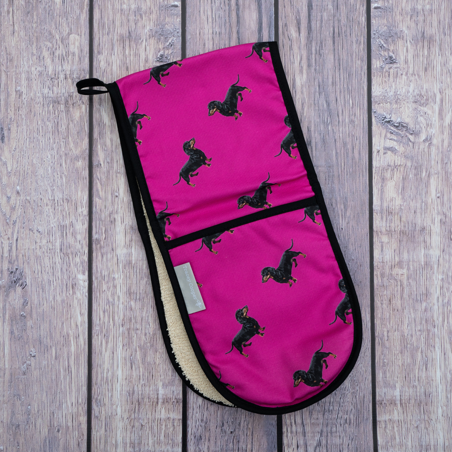 Sausage Dog Double Oven Glove (Pink)