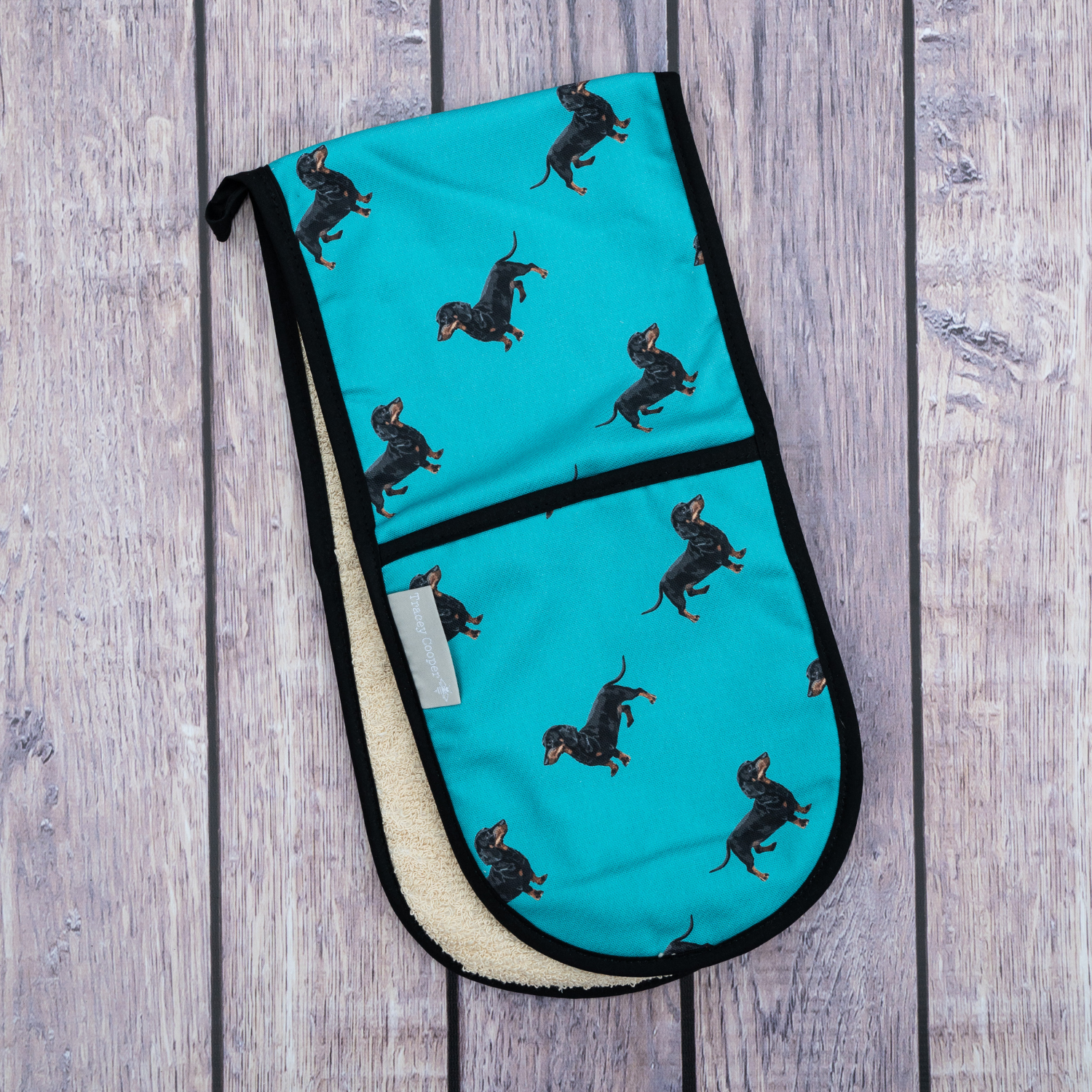 Sausage Dog Double Oven Glove (Teal)