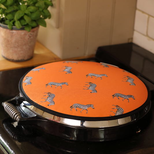 Hand-illustrated zebra hob cover designed for Aga cookers by Tracey Cooper